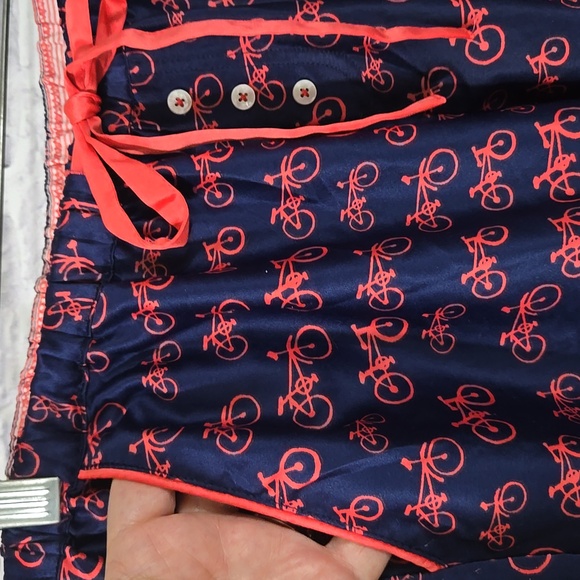 ANTHROPOLOGIE Eloise Bike Print Pajama Set Sweetest Dreams Blue Satin Loungewear - Picture 12 of 15